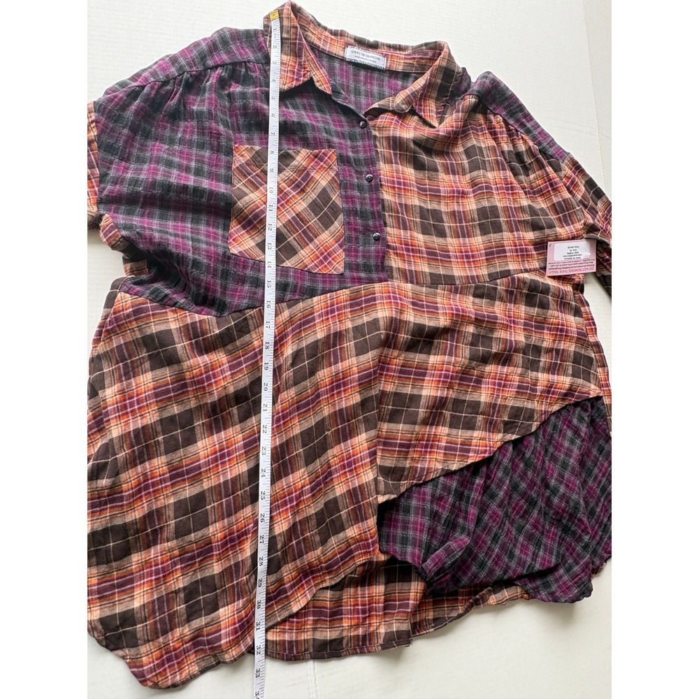 Giddy Up Glamour Womens XL Plaid Patchwork Tunic Top Orange Purple Boho NWT - Picture 6 of 9
